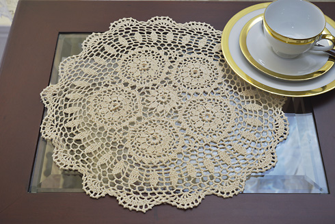 Round Crochet Placemat 16" Round. Wheat color. 2 pieces.